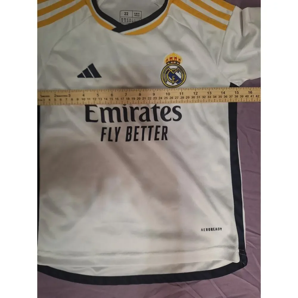Real Madrid Adidas White/ Yellow Trim Jersey VINI JR. #7 Child Size XS Euro 22